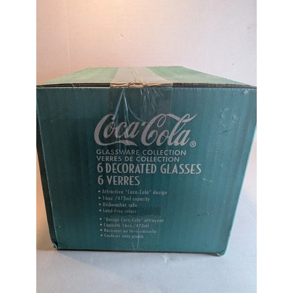 Coca Cola Glasses Seals & Cubs Original Box Indiana Glass VTG 1997 USA SET/6